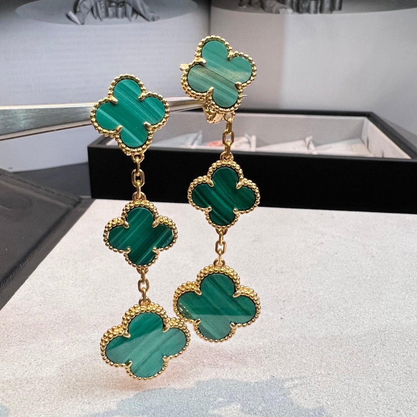 [Amore]CLOVER MALACHITE 3 MOTIFS GOLD