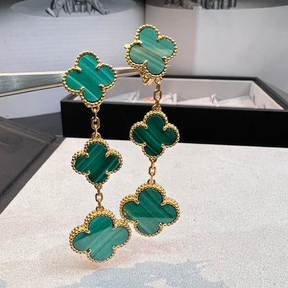 [Amore]CLOVER MALACHITE 3 MOTIFS GOLD