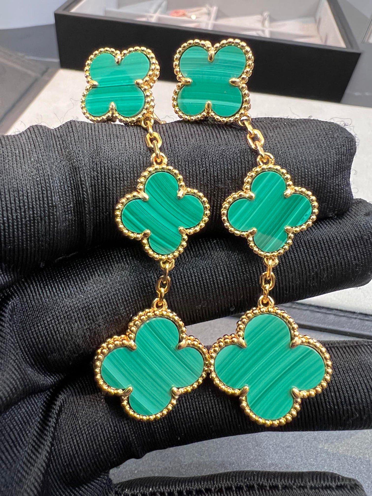 [Amore]CLOVER MALACHITE 3 MOTIFS GOLD