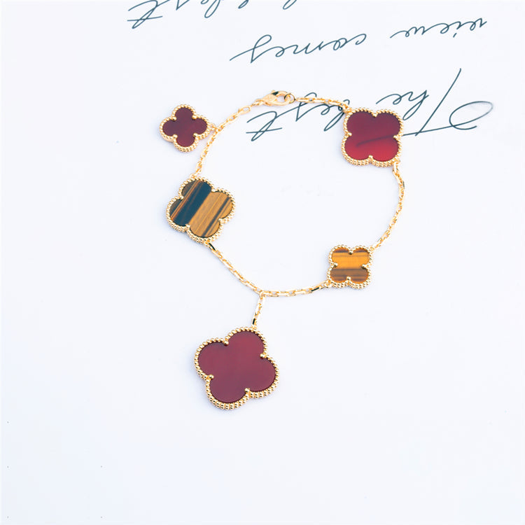 [Amore]CLOVER BRACELET 5 MOTIFS CARNELIAN TIGER EYE