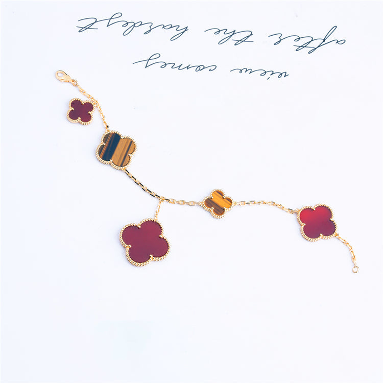 [Amore]CLOVER BRACELET 5 MOTIFS CARNELIAN TIGER EYE