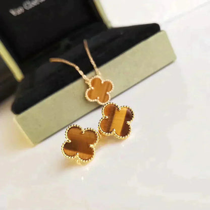 [Amore]CLOVER MEDIUM 1 MOTIFS TIGER EYE EARRINGS