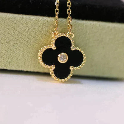 [Amore]CLOVER 15MM DIAMOND ONYX NECKLACE