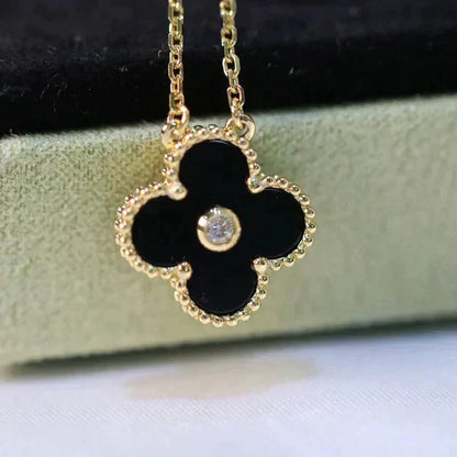 [Amore]CLOVER 15MM DIAMOND ONYX NECKLACE