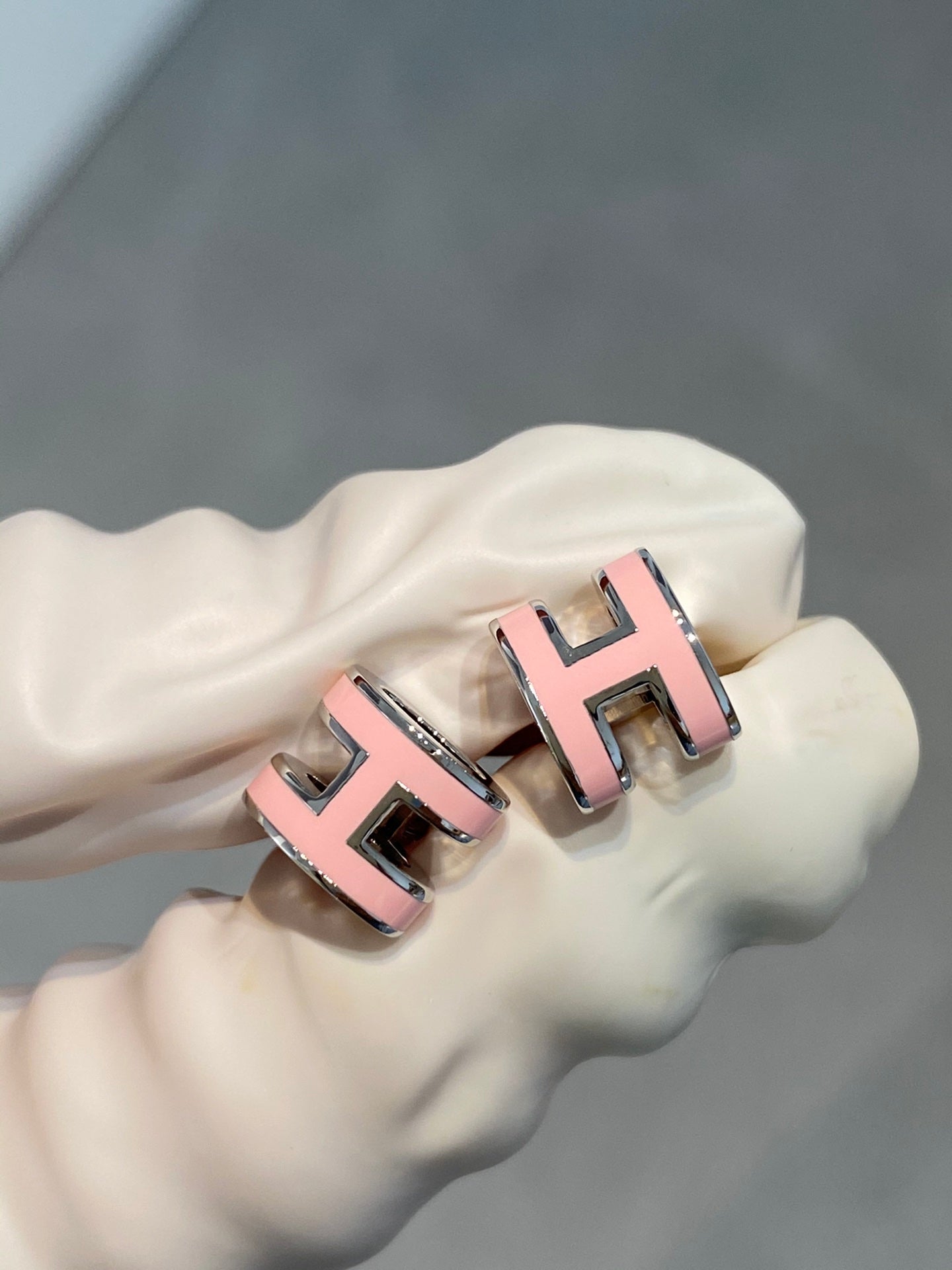 [Amore]MINI POP H SILVER EARRINGS PINK