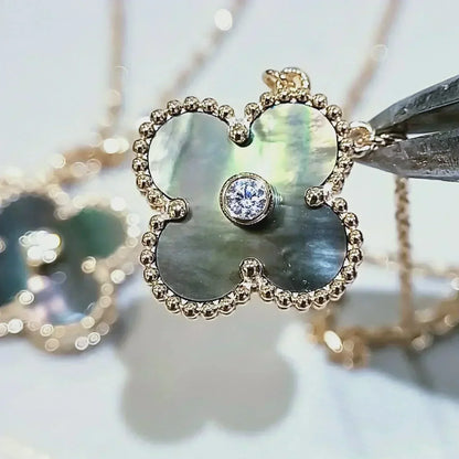 [Amore]CLOVER 15MM DIAMOND AND MOTHER-OF-GREY NECKLACE