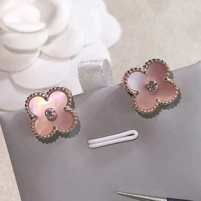 [Amore]CLOVER MEDIUM 1 MOTIFS  PINK MOP DIAMOND EARRINGS