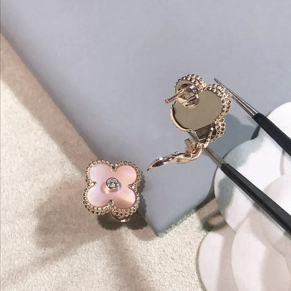 [Amore]CLOVER MEDIUM 1 MOTIFS  PINK MOP DIAMOND EARRINGS