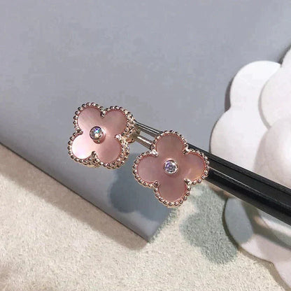 [Amore]CLOVER MEDIUM 1 MOTIFS  PINK MOP DIAMOND EARRINGS