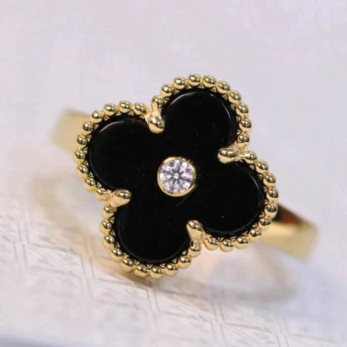 [Amore]CLOVER ONYX RING GOLD DIAMOND