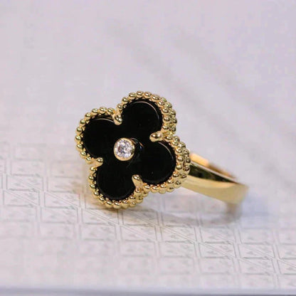 [Amore]CLOVER ONYX RING GOLD DIAMOND