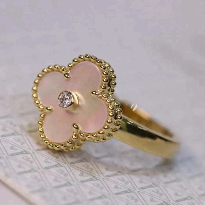 [Amore]CLOVER PINK MOP RING GOLD DIAMOND