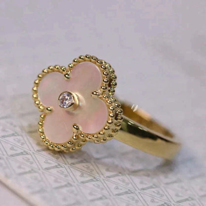 [Amore]CLOVER PINK MOP RING GOLD DIAMOND
