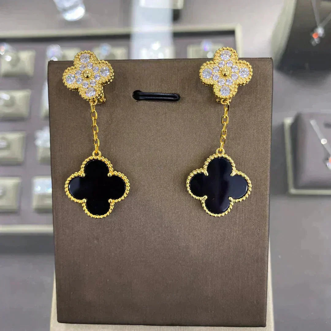 [Amore]CLOVER  2 MOTIFS  DIAMOND  EARRINGS (MULTIPLE CHOICESç´