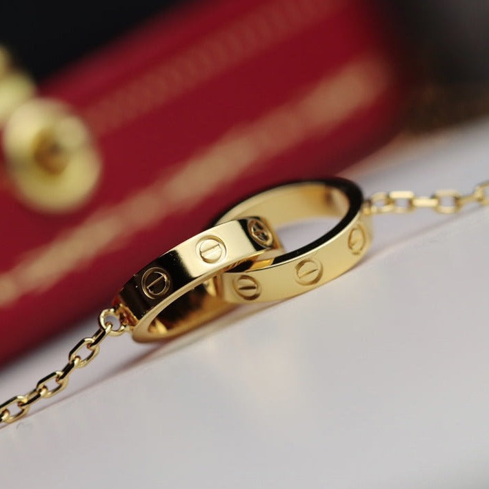 [Amore]LOVE NECKLACE DOUBLE RING GOLD