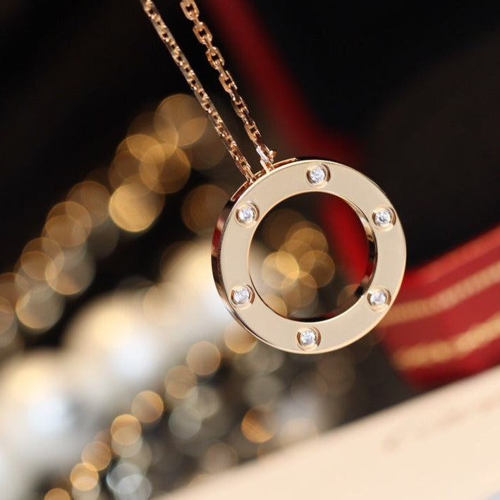 [Amore]LOVE NECKLACE 16MM 6 DIAMONDS PINK GOLD