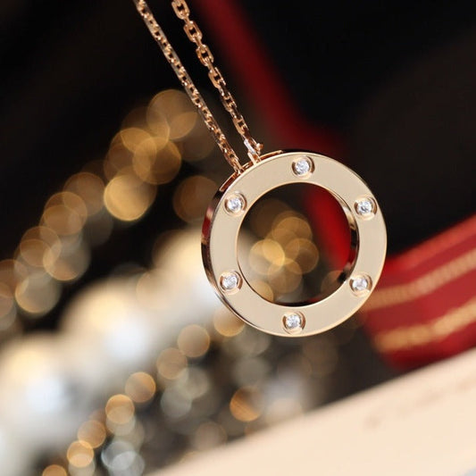 [Amore]LOVE NECKLACE 16MM 6 DIAMONDS PINK GOLD