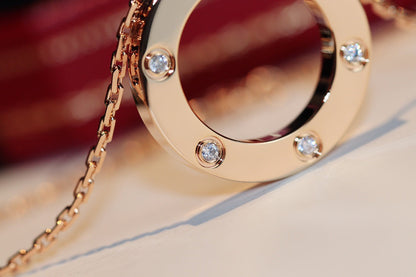 [Amore]LOVE NECKLACE 16MM 6 DIAMONDS PINK GOLD