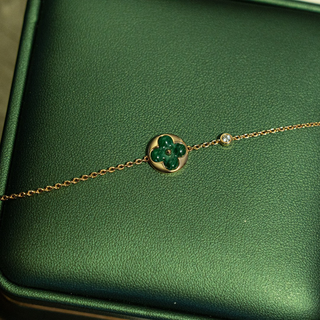 [Amore]SUN MALACHITE 1 DIAMOND PINK GOLD BRACELET