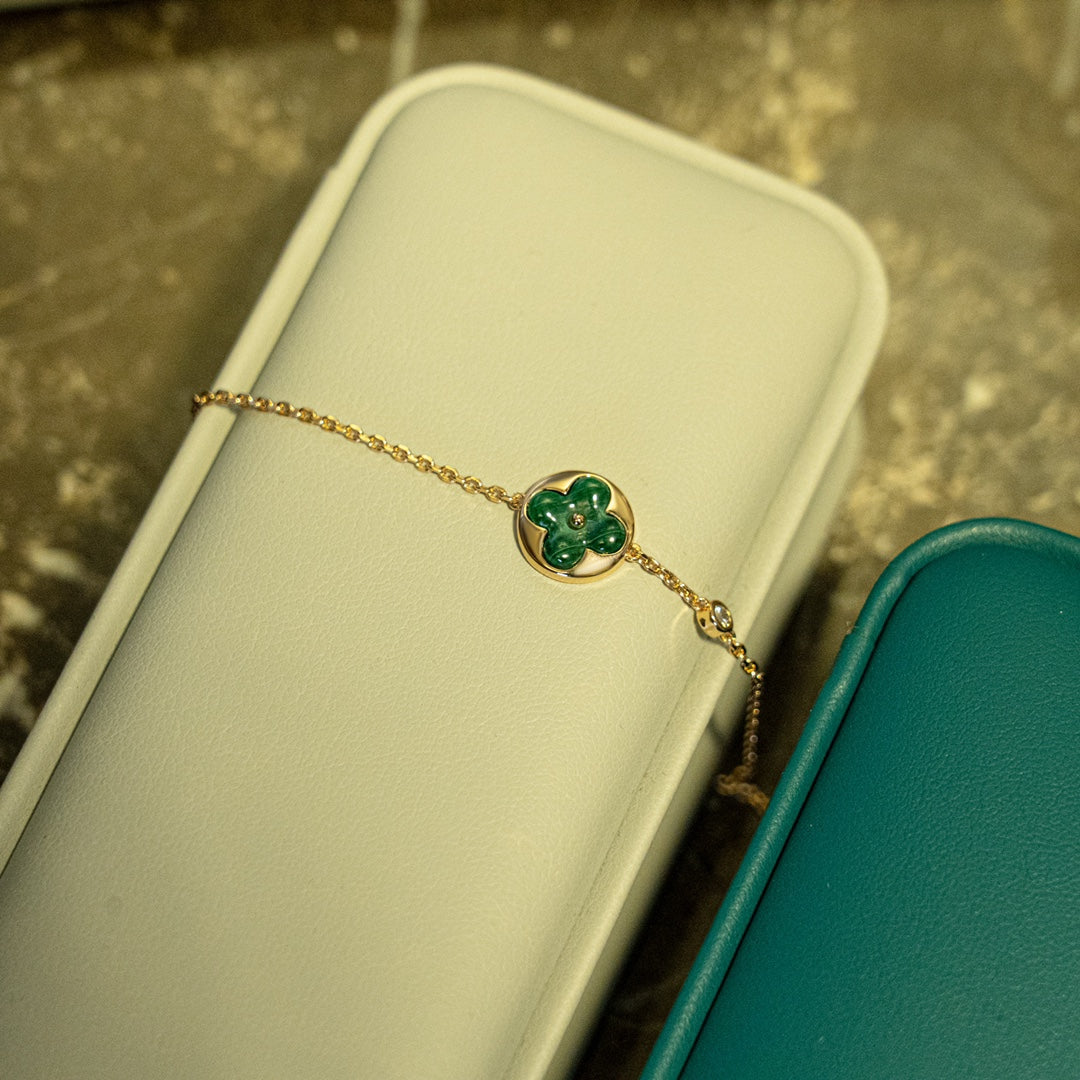 [Amore]SUN MALACHITE 1 DIAMOND PINK GOLD BRACELET