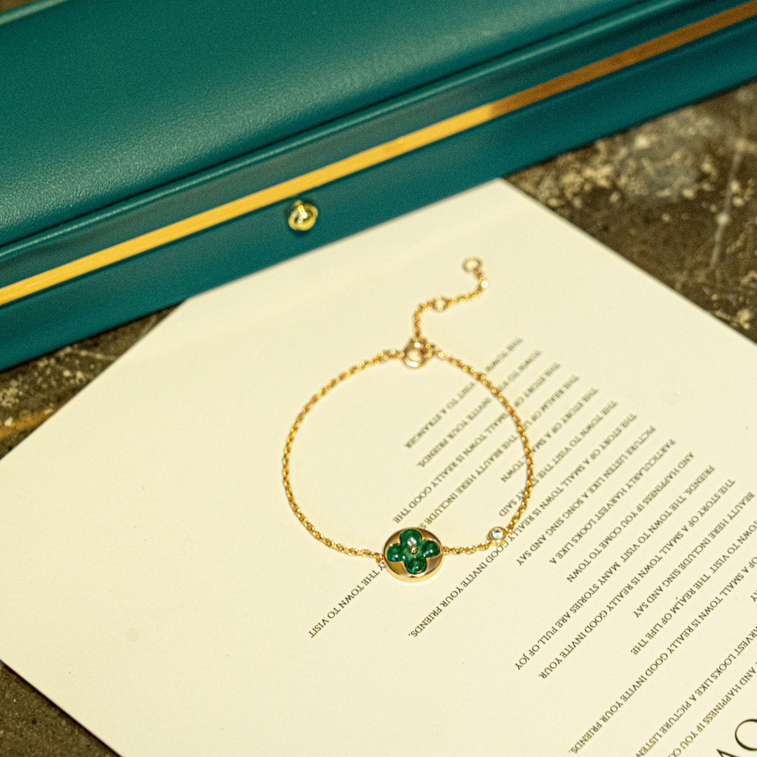 [Amore]SUN MALACHITE 1 DIAMOND PINK GOLD BRACELET
