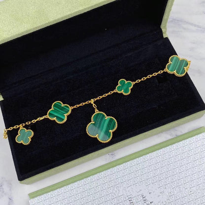[Amore]MAGIC CLOVER MALACHITE GOLD BRACELET 5 MOTIFS