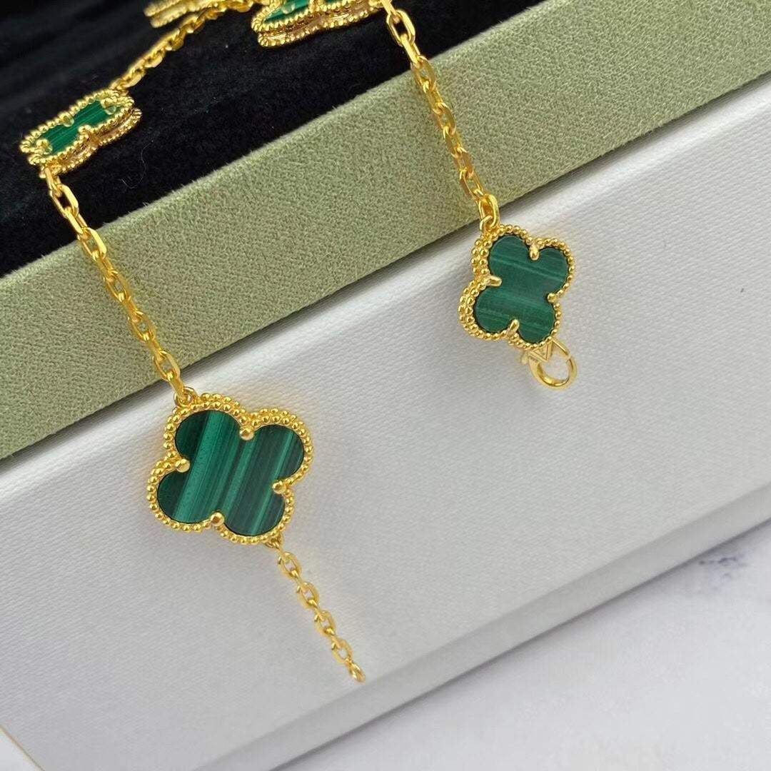 [Amore]MAGIC CLOVER MALACHITE GOLD BRACELET 5 MOTIFS