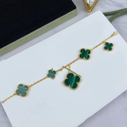 [Amore]MAGIC CLOVER MALACHITE GOLD BRACELET 5 MOTIFS