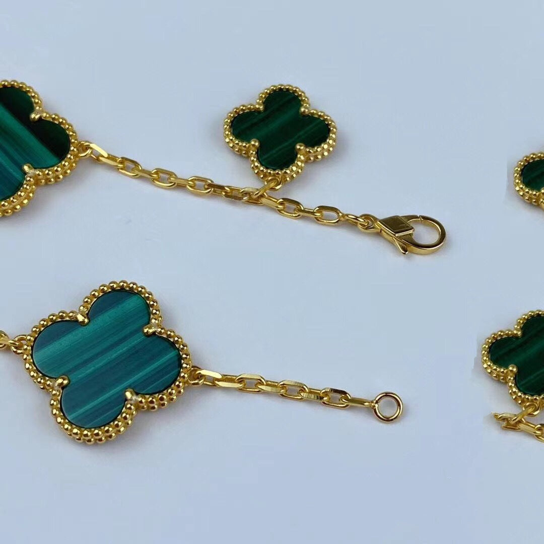 [Amore]MAGIC CLOVER MALACHITE GOLD BRACELET 5 MOTIFS