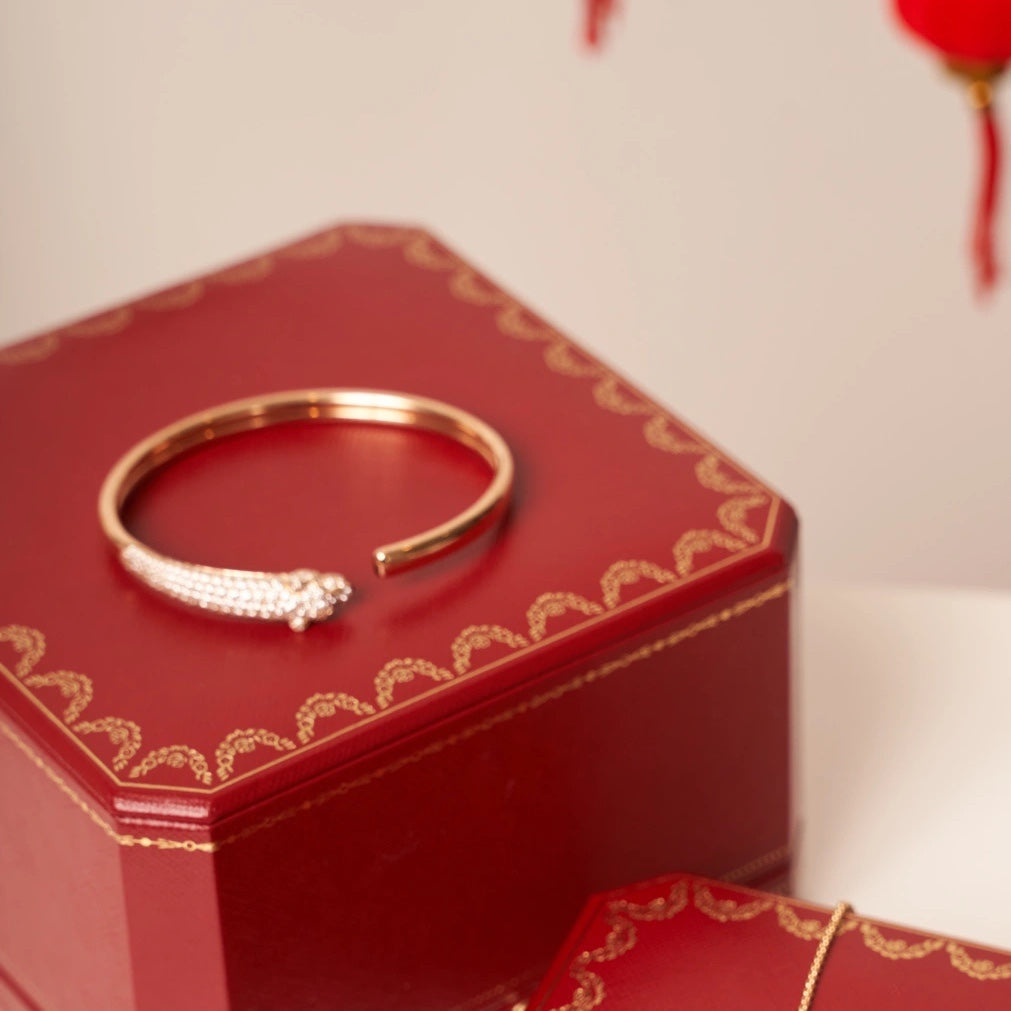 [Amore]PANTHERE ROSE GOLD DIAMOND OPEN BRACELET