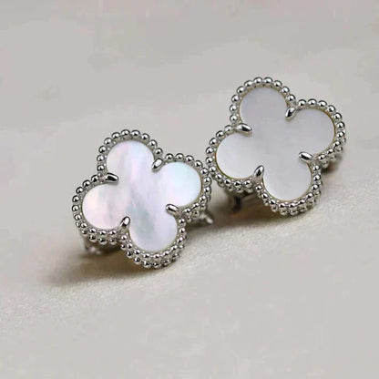 [Amore]CLOVER MEDIUM 1 MOTIFS  WHITE MOP EARRINGS SILVER