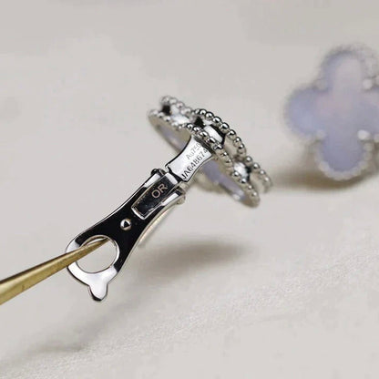 [Amore]CLOVER MEDIUM 1 MOTIFS  WHITE MOP EARRINGS SILVER
