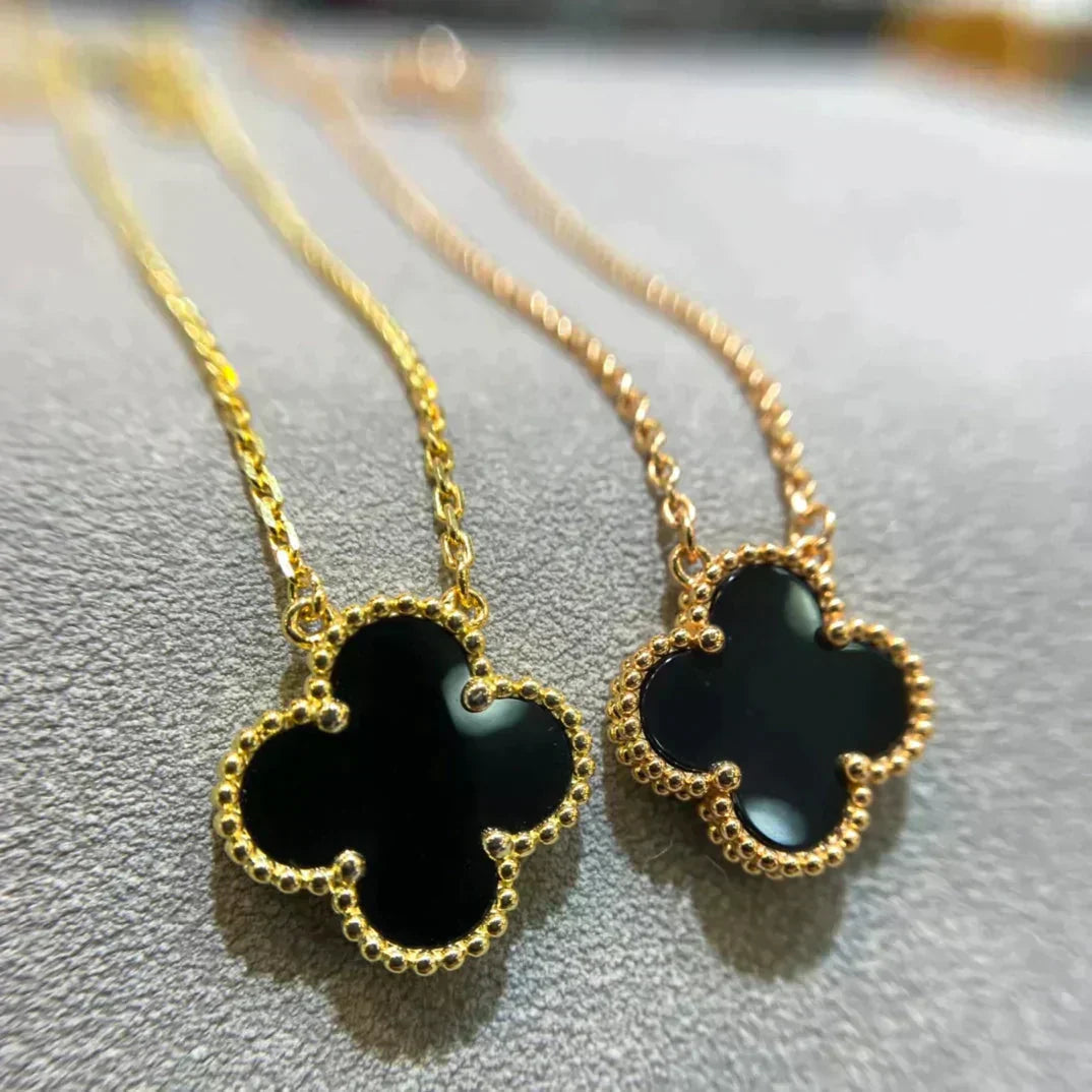[Amore]CLOVER 15MM BLACK ONYX SINGLE FLOWER NECKLACE