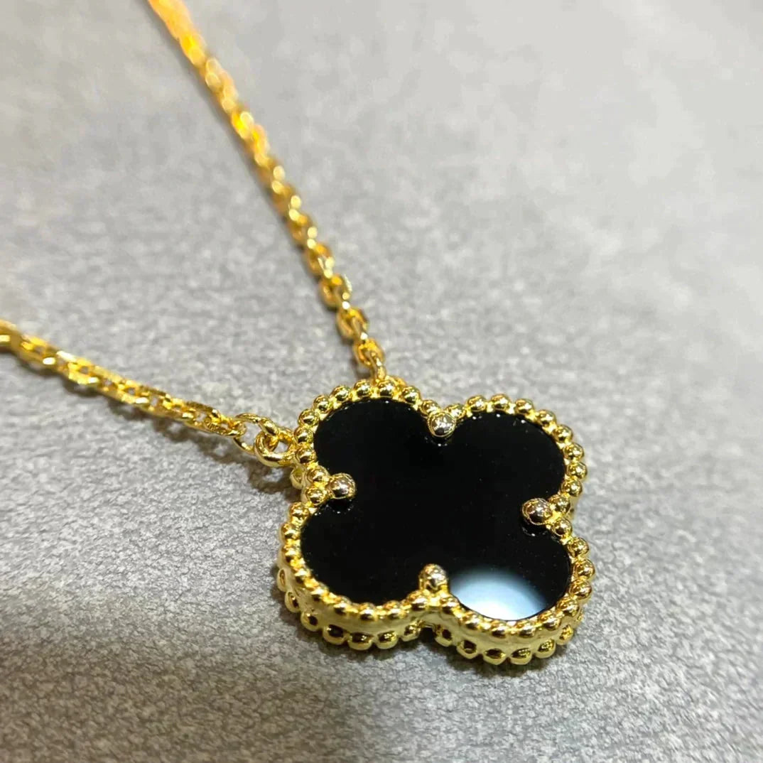 [Amore]CLOVER 15MM BLACK ONYX SINGLE FLOWER NECKLACE