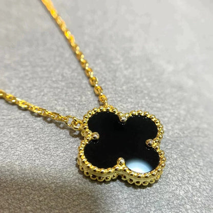 [Amore]CLOVER 15MM BLACK ONYX SINGLE FLOWER NECKLACE