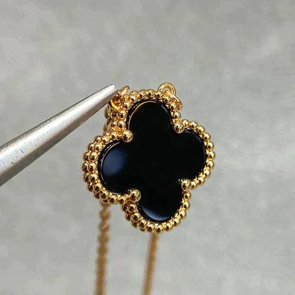 [Amore]CLOVER 15MM BLACK ONYX SINGLE FLOWER NECKLACE