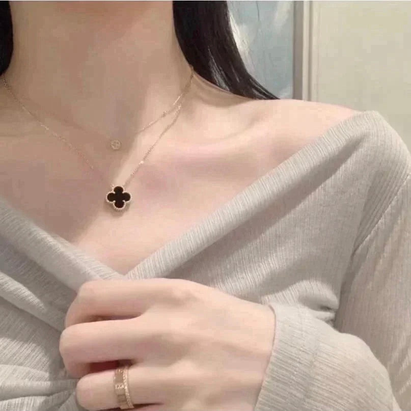 [Amore]CLOVER 15MM BLACK ONYX SINGLE FLOWER NECKLACE