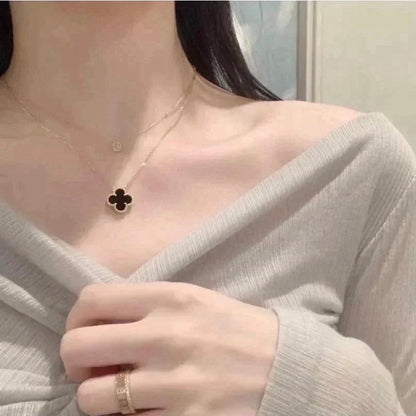[Amore]CLOVER 15MM BLACK ONYX SINGLE FLOWER NECKLACE