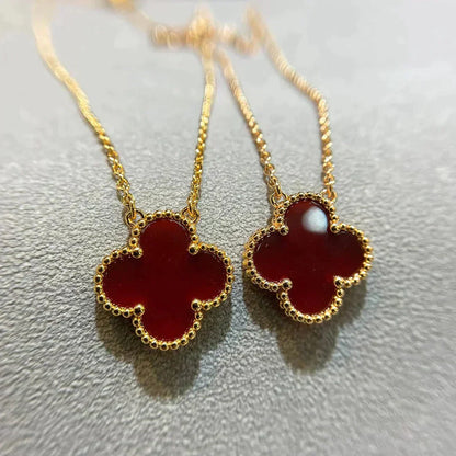[Amore]CLOVER 15MM CARNELIAN SINGLE FLOWER NECKLACE