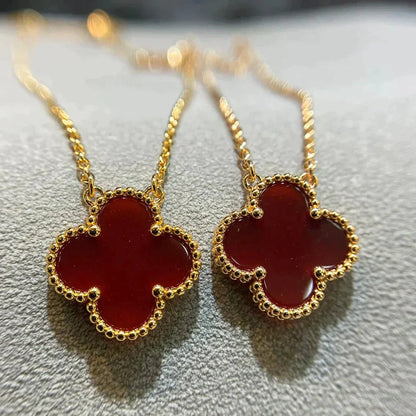 [Amore]CLOVER 15MM CARNELIAN SINGLE FLOWER NECKLACE