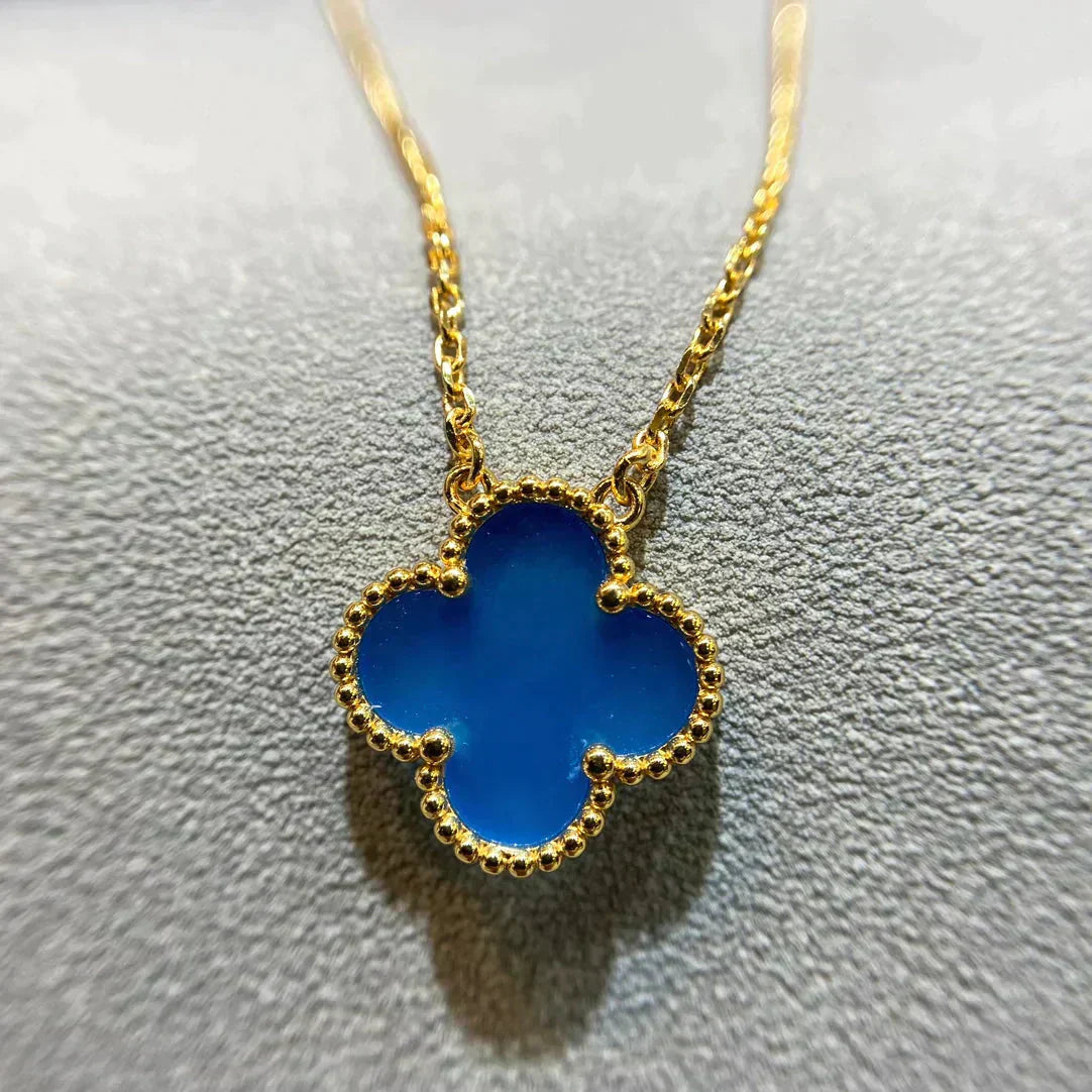 [Amore]CLOVER 15MM BLUE AGATE NECKLACE