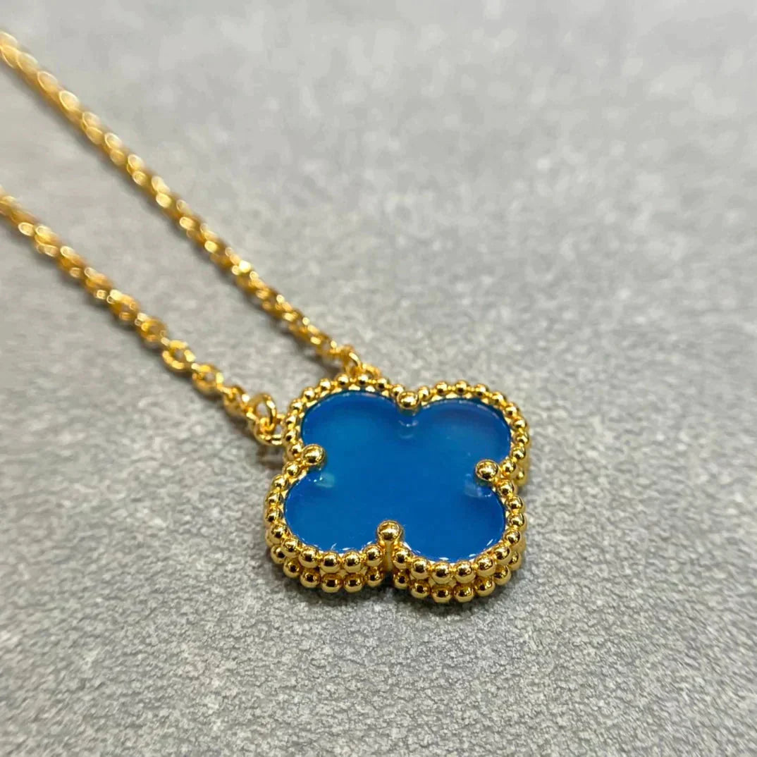 [Amore]CLOVER 15MM BLUE AGATE NECKLACE