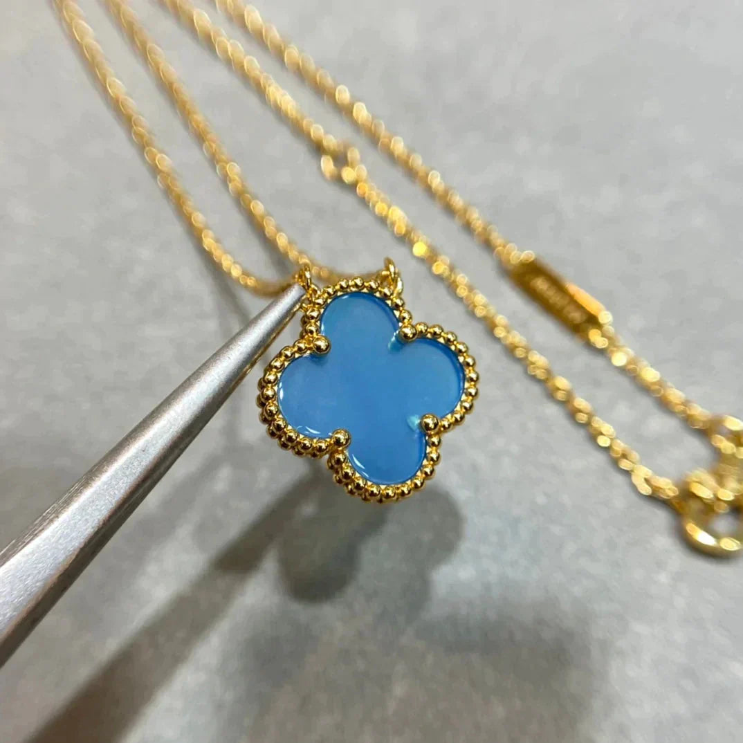 [Amore]CLOVER 15MM BLUE AGATE NECKLACE