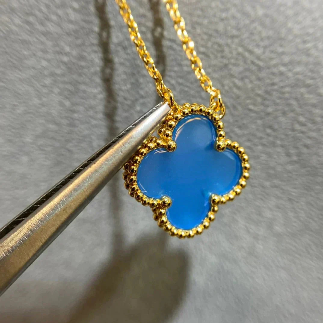 [Amore]CLOVER 15MM BLUE AGATE NECKLACE