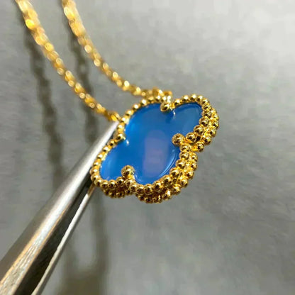 [Amore]CLOVER 15MM BLUE AGATE NECKLACE