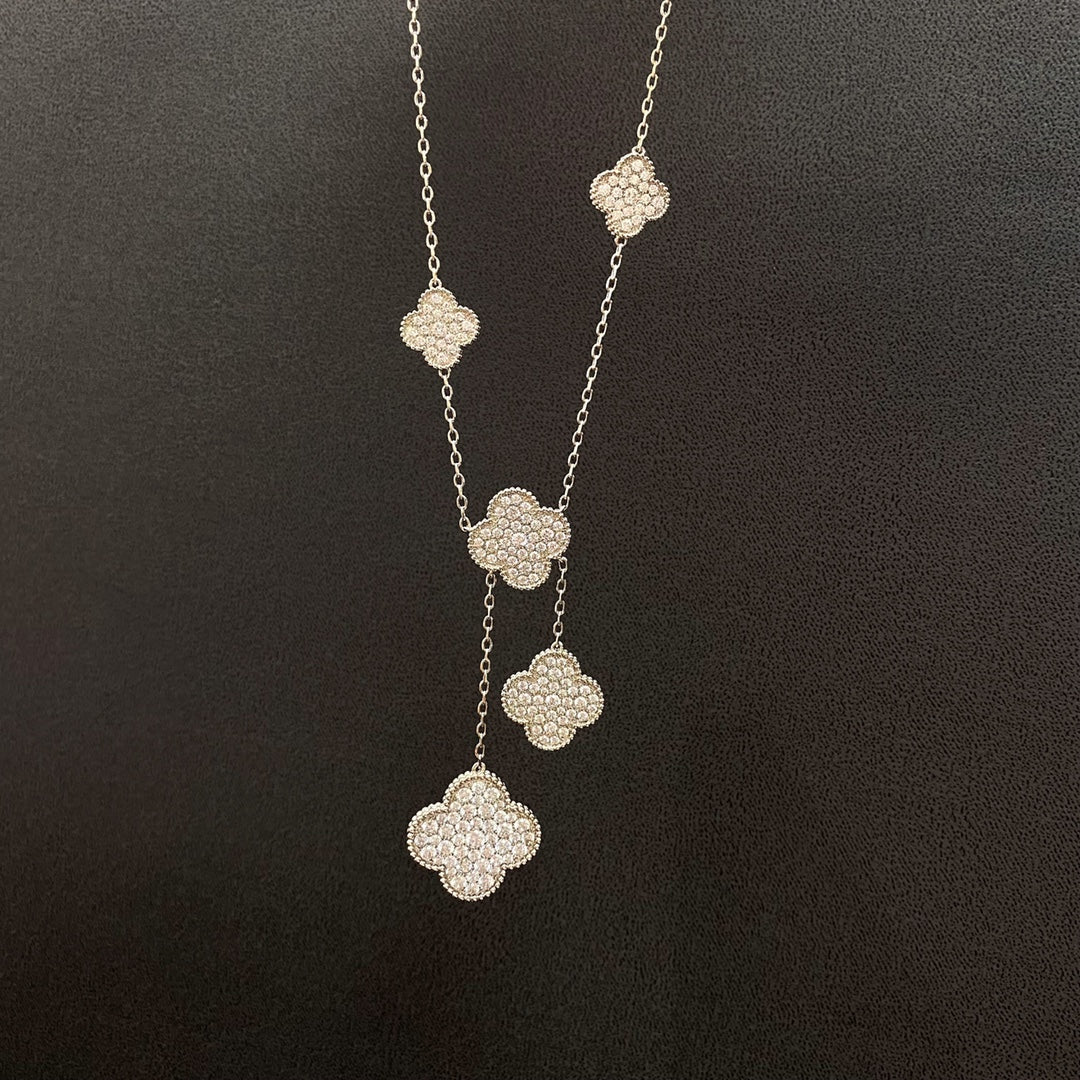 [Amore]CLOVER 5 MOTIFS SILVER DIAMONDS NECKLACE