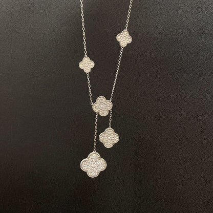 [Amore]CLOVER 5 MOTIFS SILVER DIAMONDS NECKLACE
