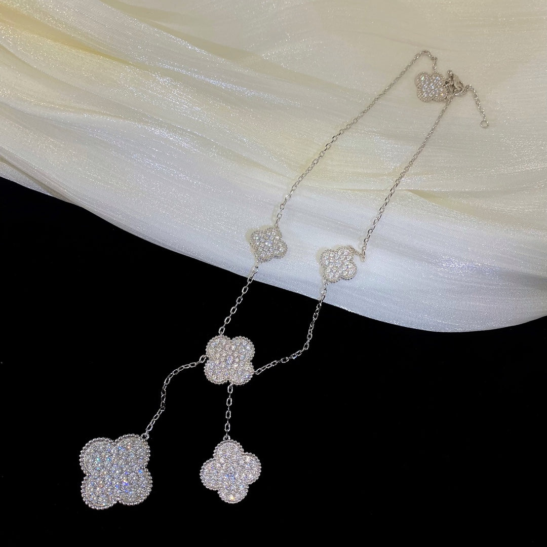 [Amore]CLOVER 5 MOTIFS SILVER DIAMONDS NECKLACE