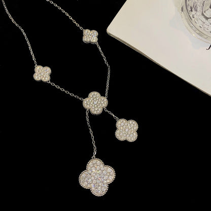 [Amore]CLOVER 5 MOTIFS SILVER DIAMONDS NECKLACE
