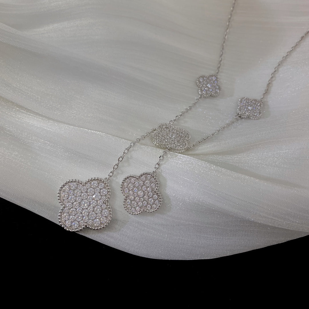 [Amore]CLOVER 5 MOTIFS SILVER DIAMONDS NECKLACE